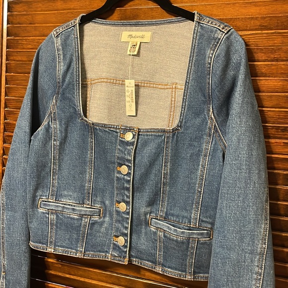 NWT Madewell Denim Square Neck Crop Long Sleeve Top in Hallwood Wash - Picture 6 of 9